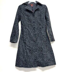 Kirna Zabete Shirt Dress XS Gray Black Leopard Cotton Long Sleeve Pockets Collar